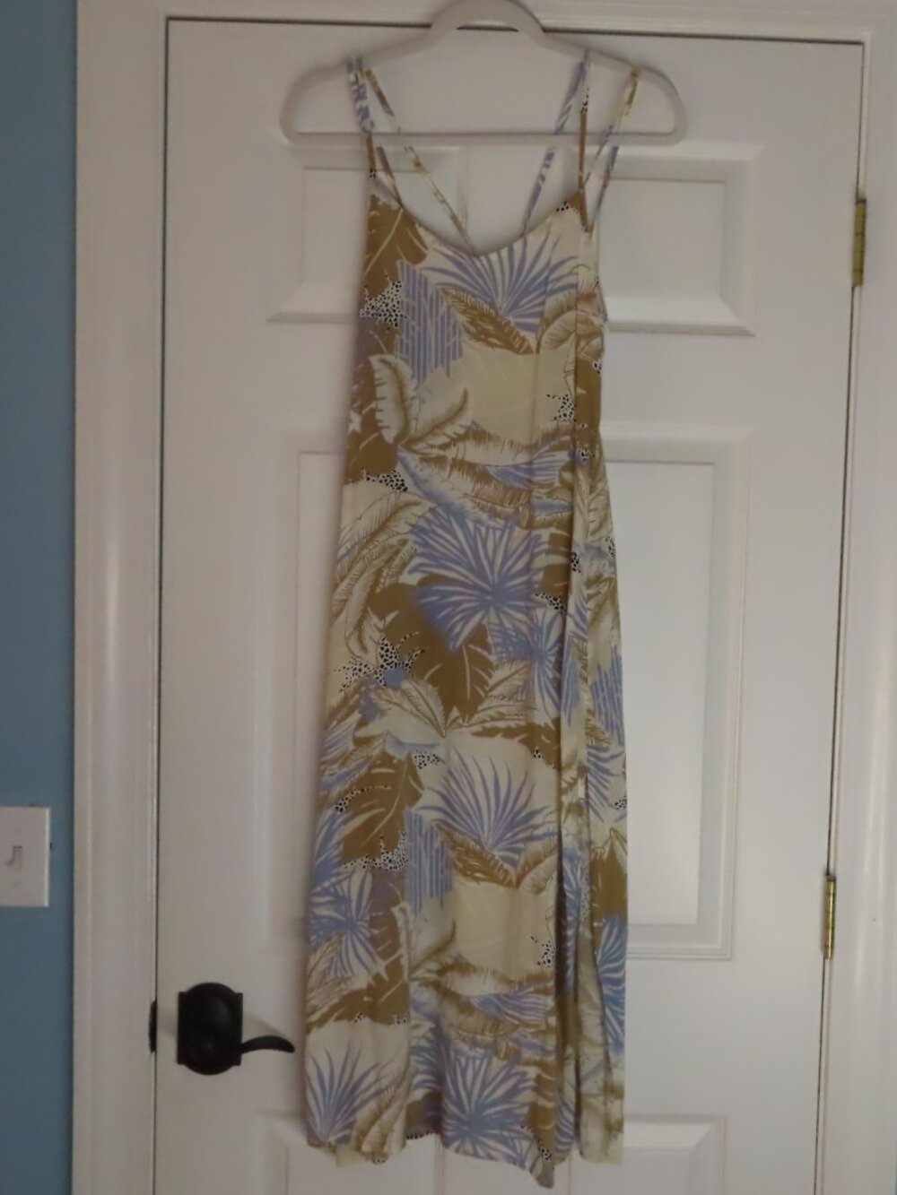 Aerie Midi Dress Spaghetti Strap Hawaiian Side Slits Beach Modal Palm Leaves XS